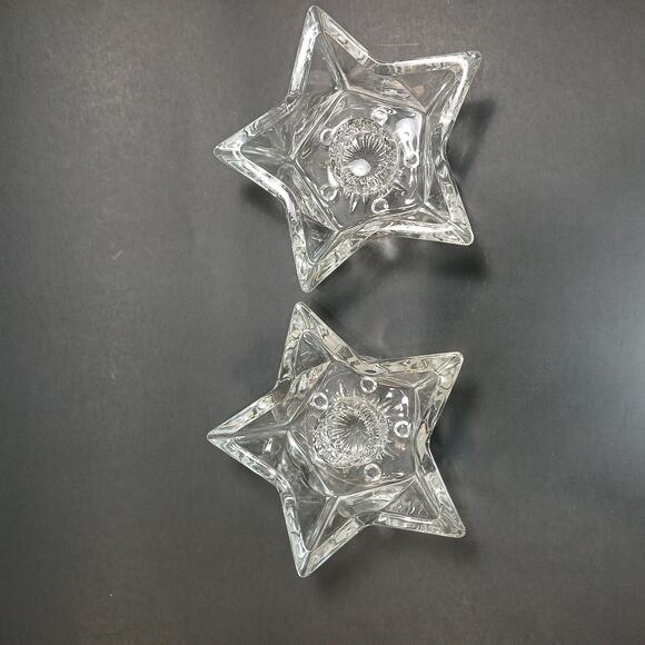 2 Star Shaped Candle Stick Holders Vintage Clear Cut Glass 5 Point Star MCM Set - Picture 7 of 7